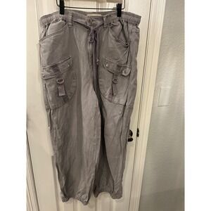 Current/Elliott Cargo Jogger Pants Grey Linen Blend Utility 31 Womens